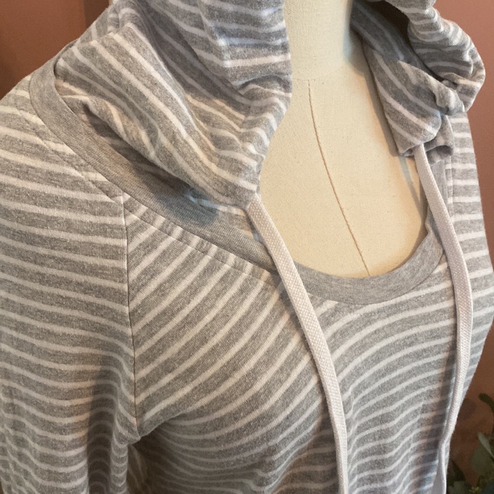 James Perse Standard striped gray white raglan sleeve hooded M cotton sweatshirt - Picture 7 of 15